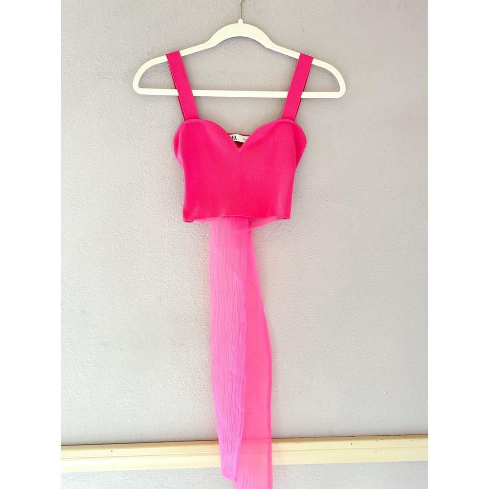 Zara Pink Organza Bow Back Knit Crop Top Bloggers Favorite Size Small - Picture 4 of 6